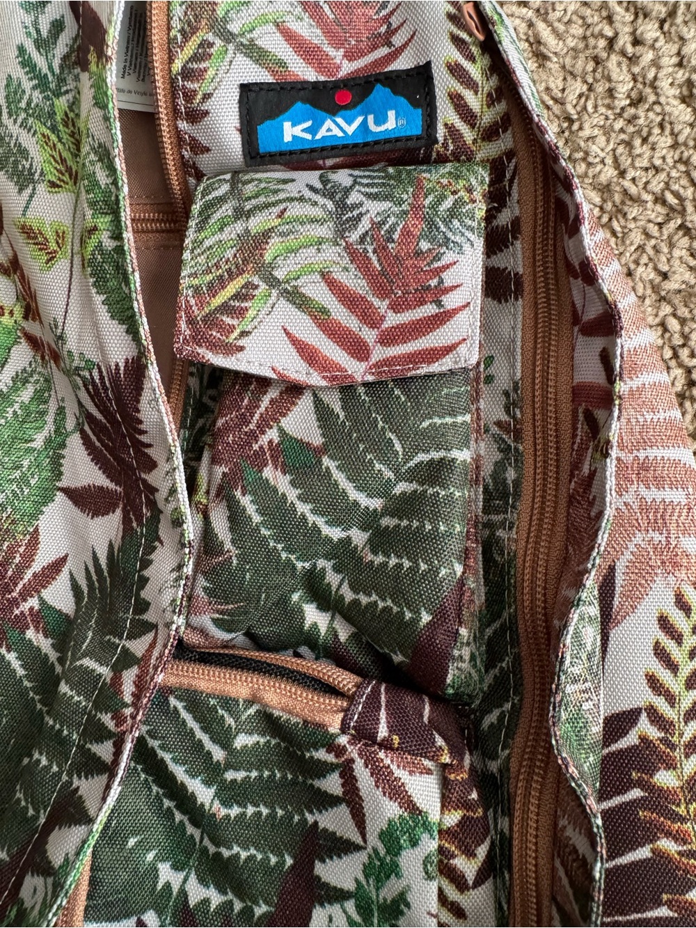 Kavu Fern Print Sling Bag - Green, Brown, Cream - Picture 3 of 5